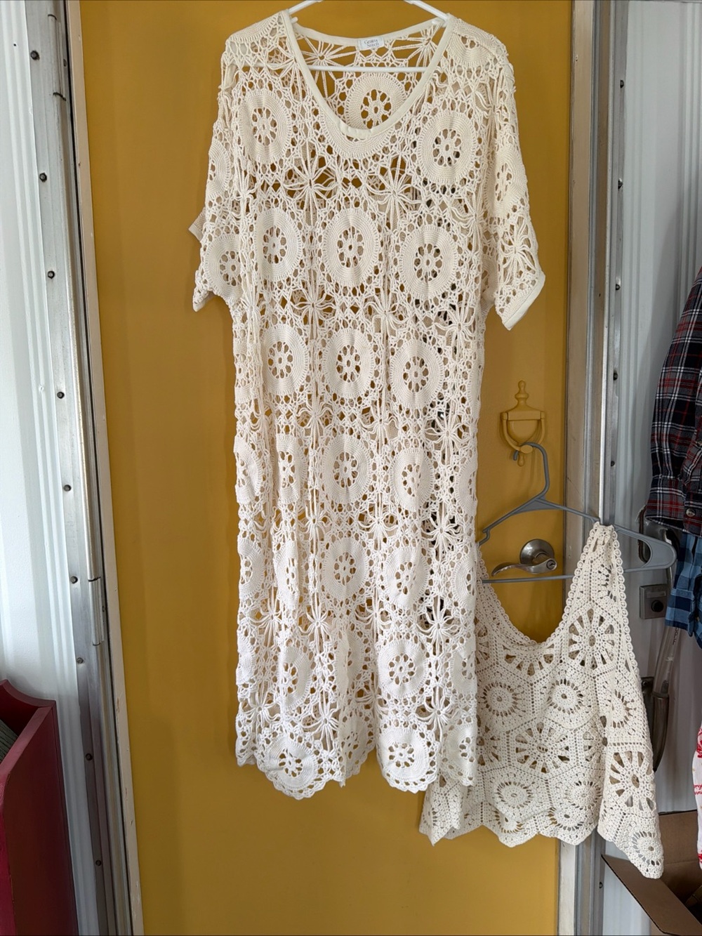 Custom Made Crochet Cover-Up Dress and Adora Tank Set in Cream Size L - Picture 7 of 10